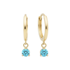 14k Solid Gold Dangling Solitaire Huggie Earrings with Claw-Set Gemstones by Fine Gold Jewelry