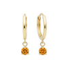 14k Solid Gold Dangling Solitaire Huggie Earrings with Claw-Set Gemstones by Fine Gold Jewelry