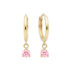 14k Solid Gold Dangling Solitaire Huggie Earrings with Claw-Set Gemstones by Fine Gold Jewelry
