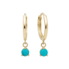 14k Solid Gold Dangling Solitaire Huggie Earrings with Claw-Set Gemstones by Fine Gold Jewelry