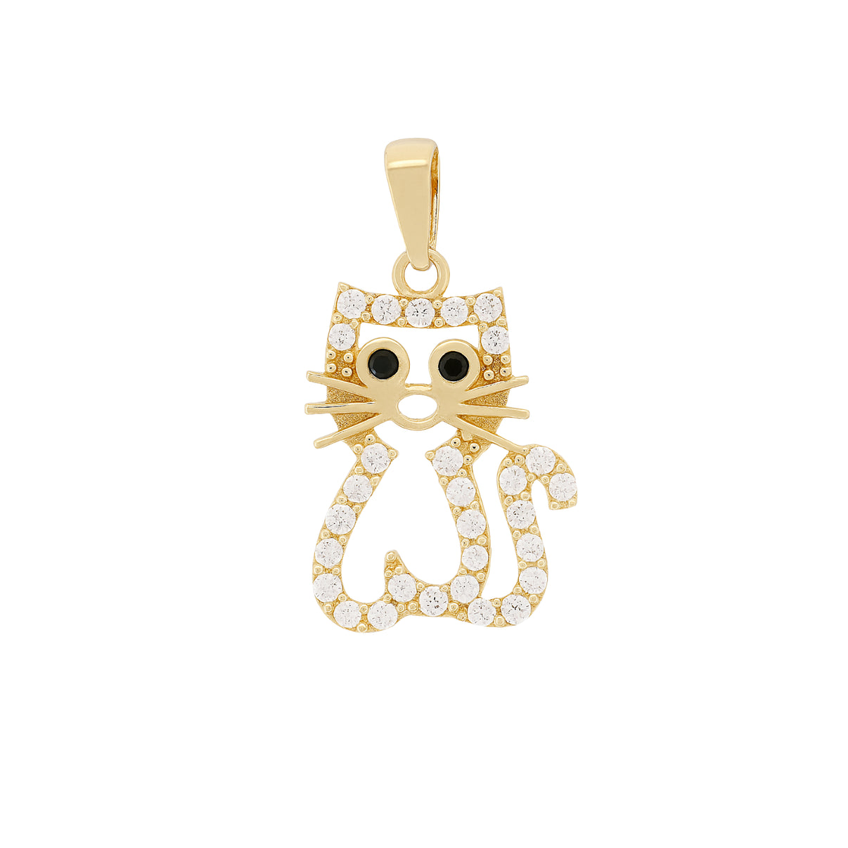 14k Gold cute cat pendant with clear zircon by Fine Gold Jewelry