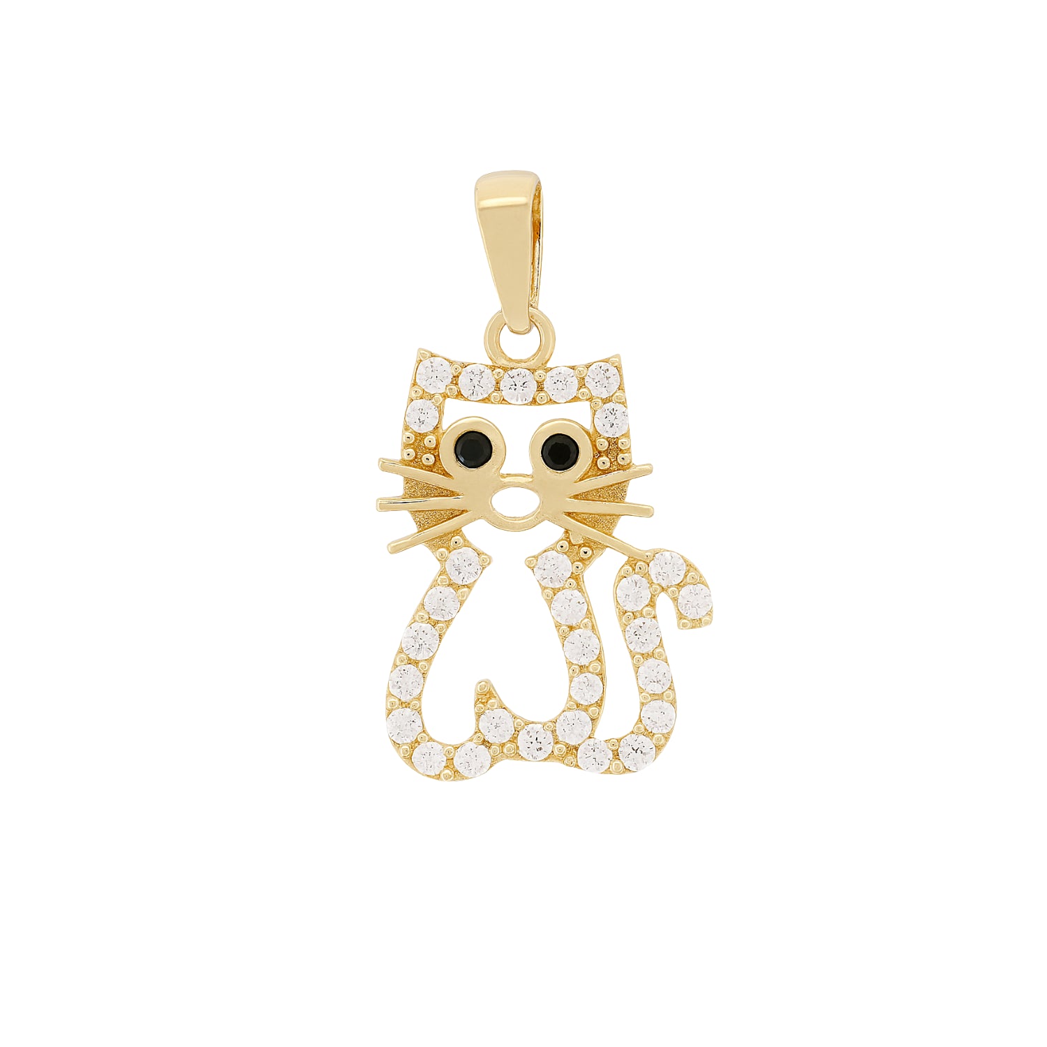 14k Gold Cute Cat Pendant with Clear Zircon | Fine Gold Jewelry