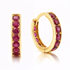 14k Solid Gold 10mm Huggie Earring with Channel-Set Gemstone | Fine Gold Jewelry
