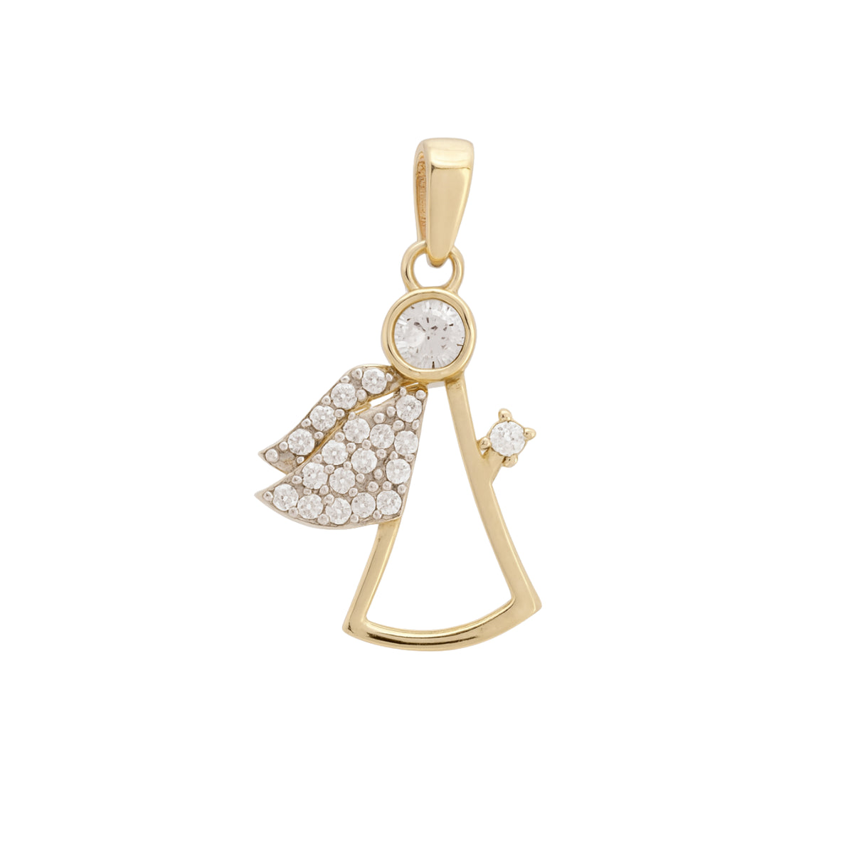 14k Yellow Gold Angel Pendant with Zircon by Fine Gold Jewelry
