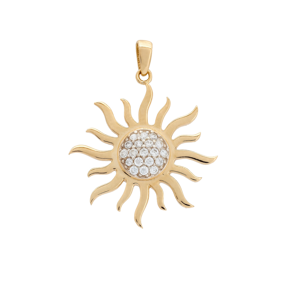 14k Yellow and White Gold Sun Pendant with Zircon by Fine Gold Jewelry