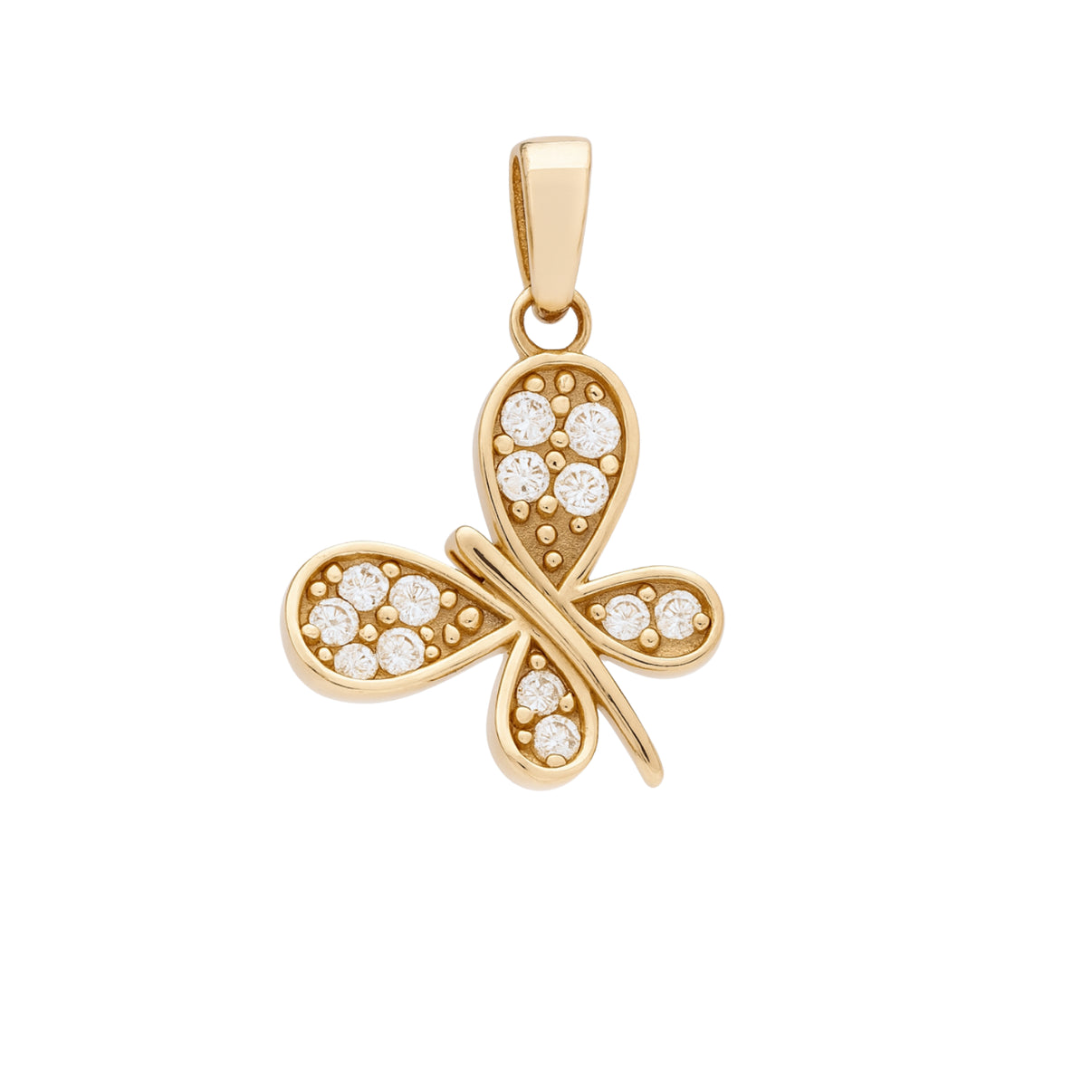 14k Yellow Gold Butterfly Pendant with Zircon by Fine Gold Jewelry