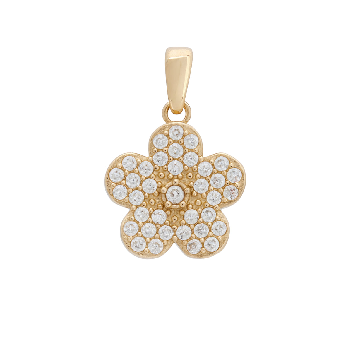 14k Yellow or White Gold Flower Pendant with Zircon by Fine Gold Jewelry