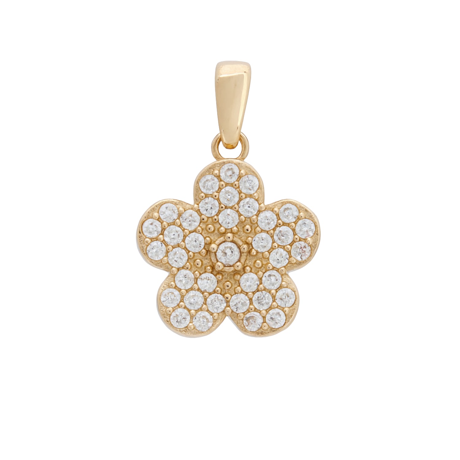 14k Gold Flower Pendant with Zircon (Yellow & White Gold) | Fine Gold Jewelry
