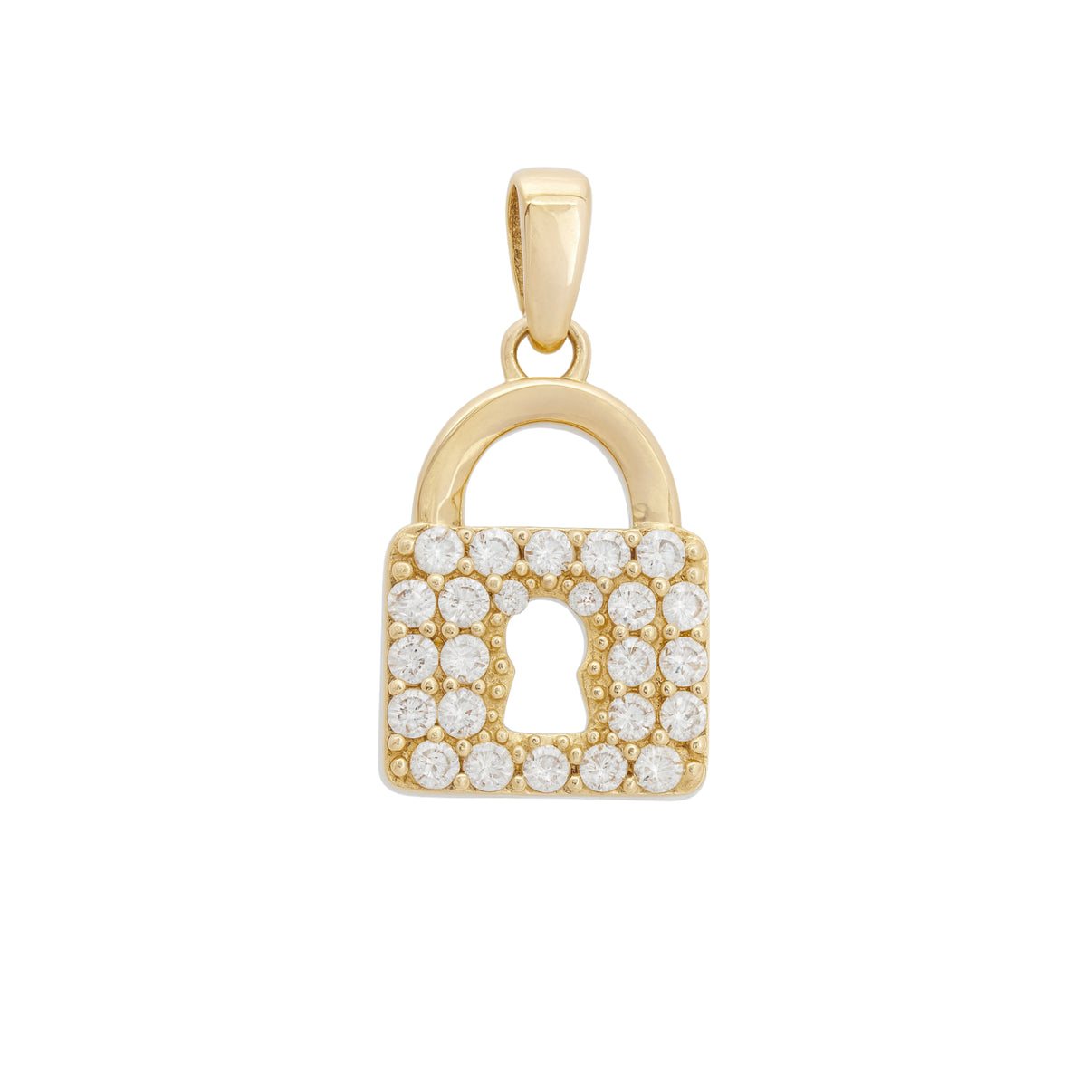 14k Yellow or White Gold Padlock Pendant with Zircon by Fine Gold Jewelry