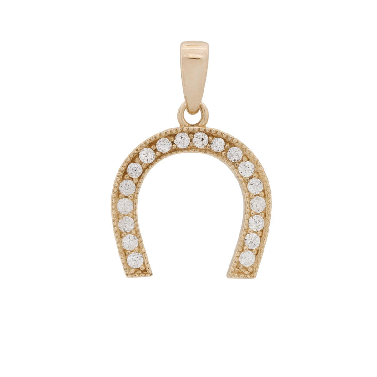14k Yellow Gold Lucky Horseshoe Pendant with Zircon by Fine Gold Jewelry