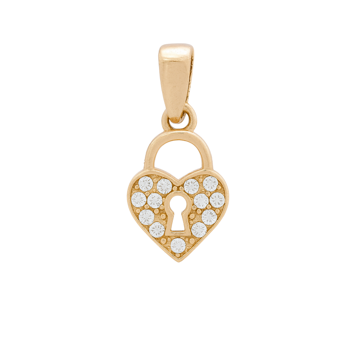 14k Yellow Gold Heart Padlock Pendant with Zircon by Fine Gold Jewelry
