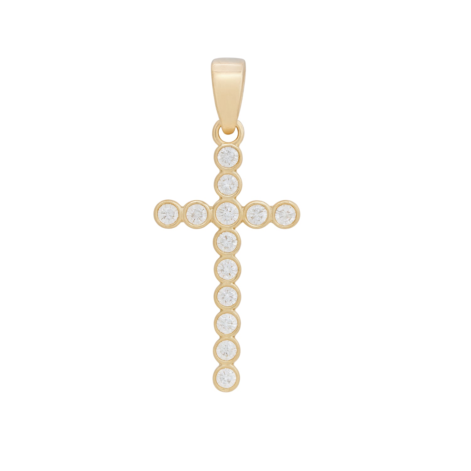 14k Yellow Gold Cross Pendant with Zircon (Bezel Setting) | Fine Gold Jewelry
