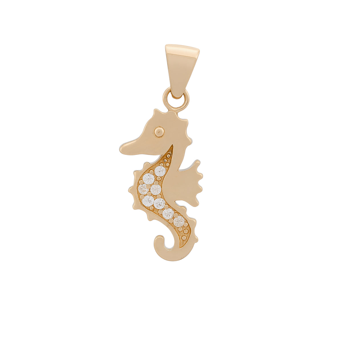 14k Yellow Gold Seahorse Pendant with Zircon by Fine Gold Jewelry