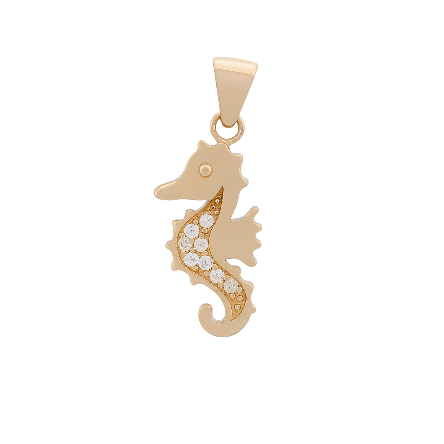 14k Yellow Gold Seahorse Pendant with Zircon | Fine Gold Jewelry