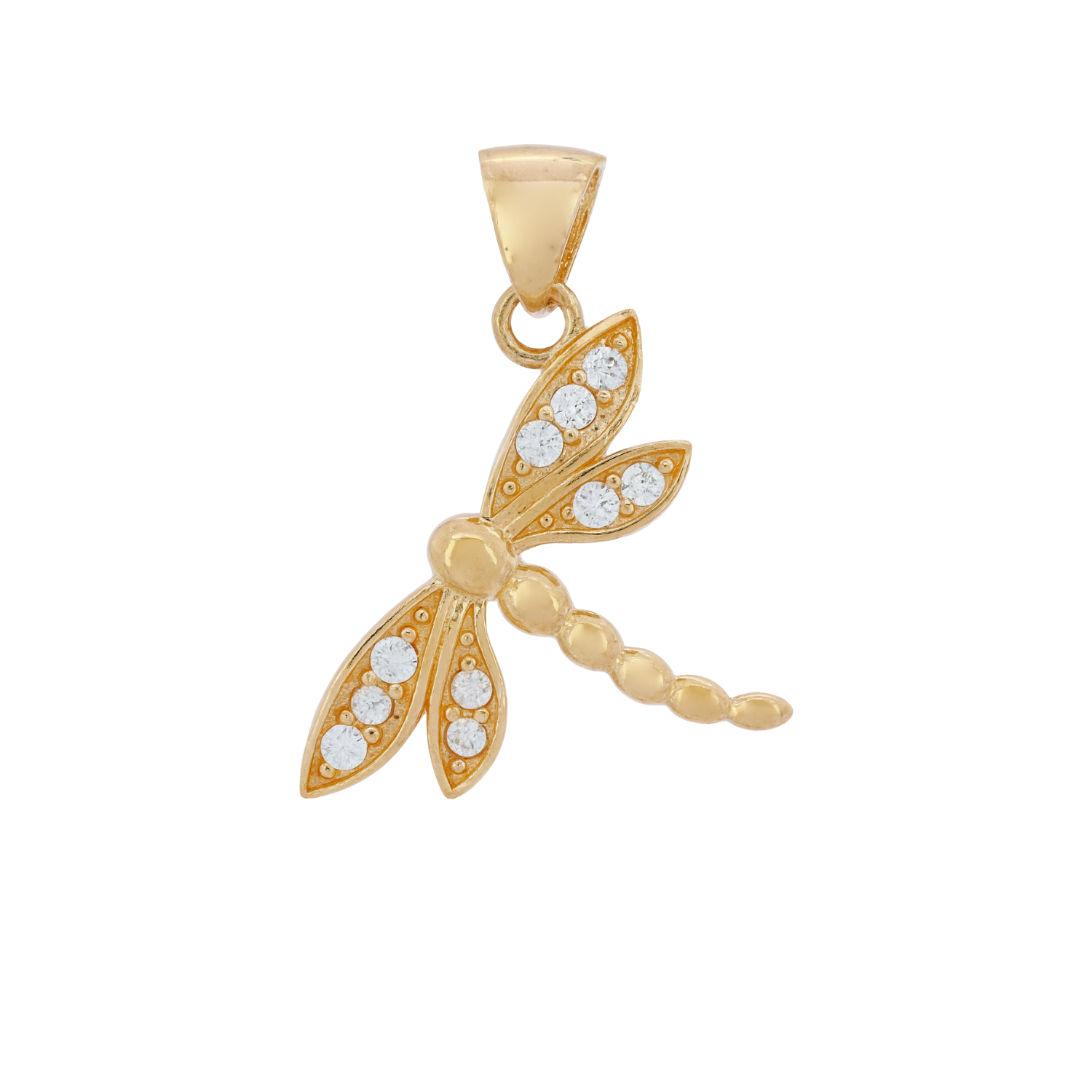 14k Yellow Gold Dragonfly Pendant with Zircon | Fine Gold Jewelry