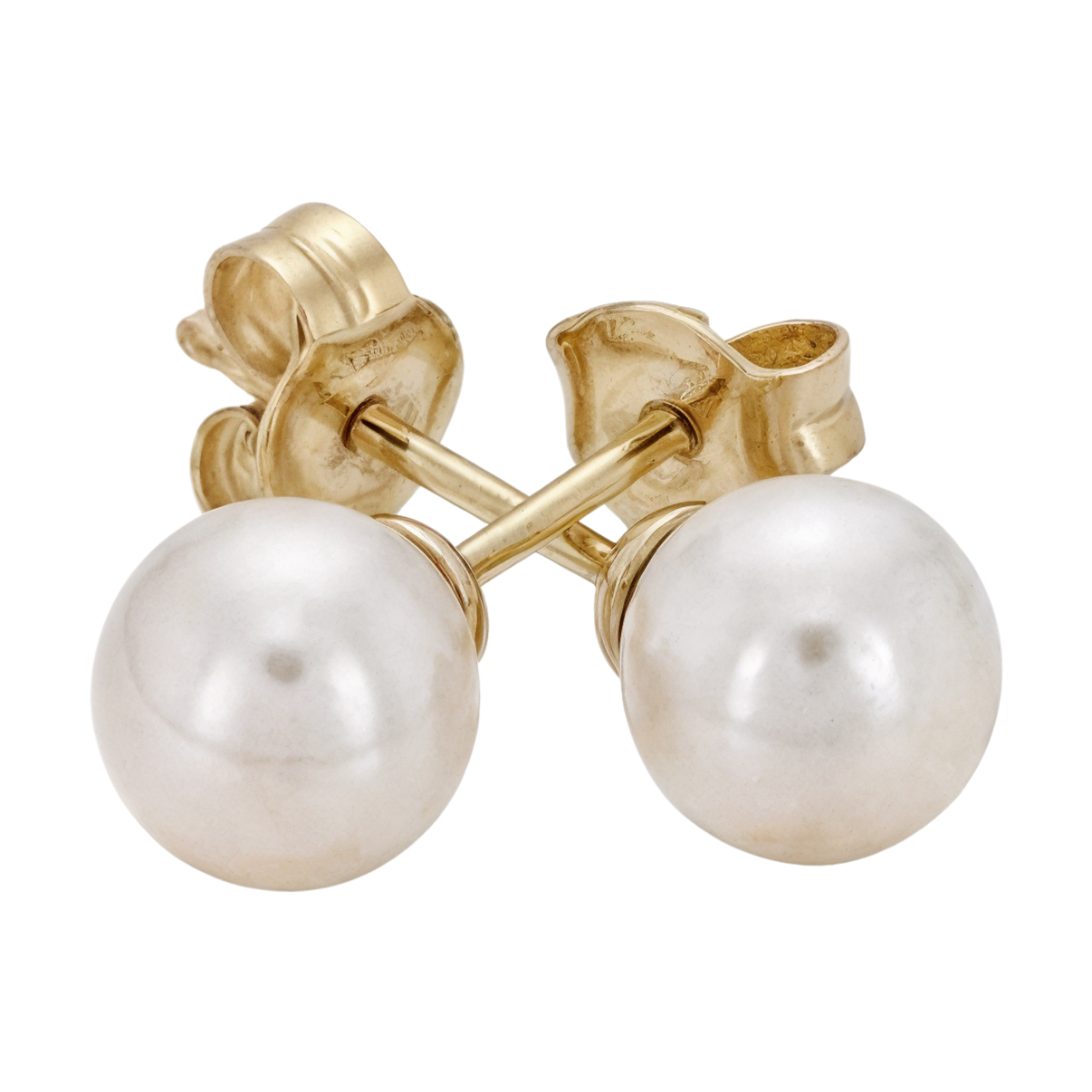 14k Solid Gold Stud Earring with Natural Pearl by Fine Gold Jewelry