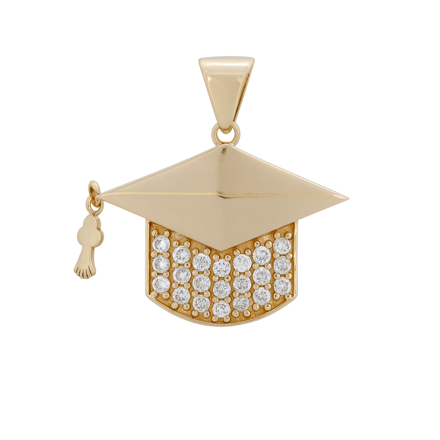 14k Yellow Gold Graduation Hat Pendant with Zircon | Fine Gold Jewelry