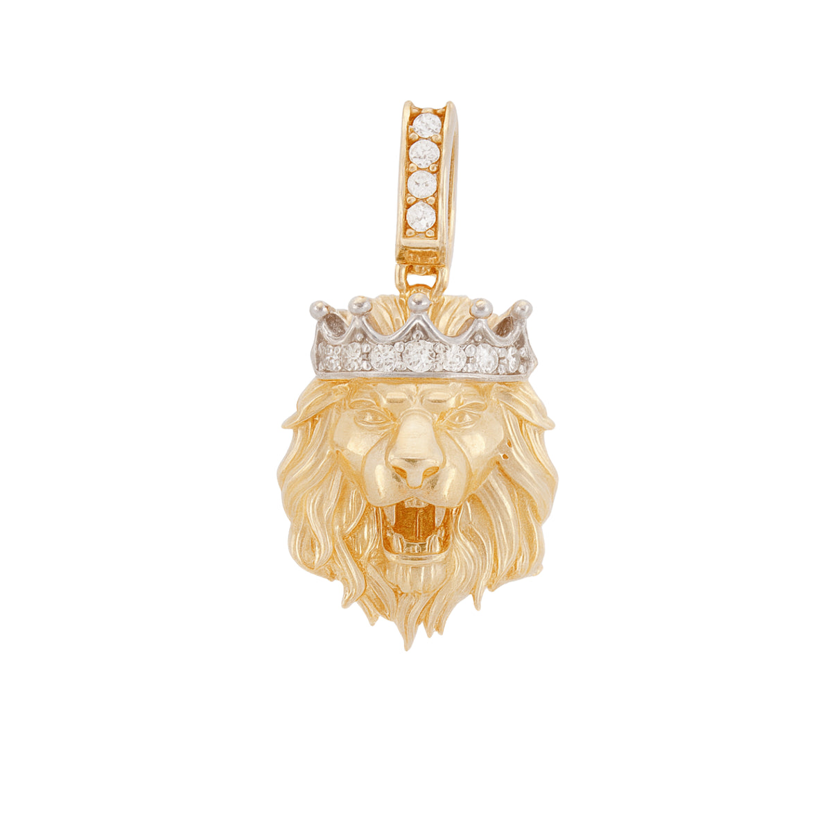 14k Yellow Gold Lion King Pendant with Crown by Fine Gold Jewelry