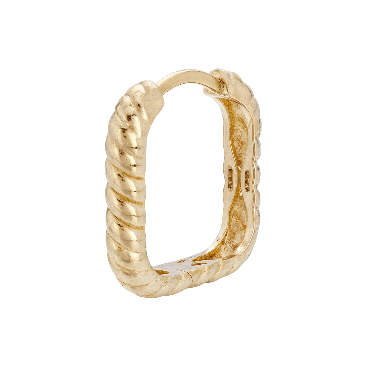 14k Solid Gold Twisted Square Huggie Earring by Fine Gold Jewelry