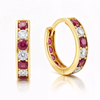 14k Solid Gold 10mm Huggie Earring with Channel-Set Gemstone | Fine Gold Jewelry